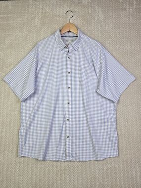 Poncho Shirt Mens XL Short Sleeve Button Down White Blue Gray Check Lightweight